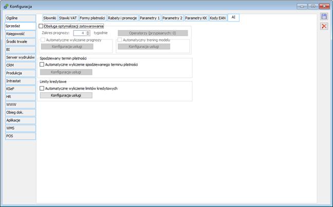 Konfiguracja, zakładka: Sprzedaż, AI