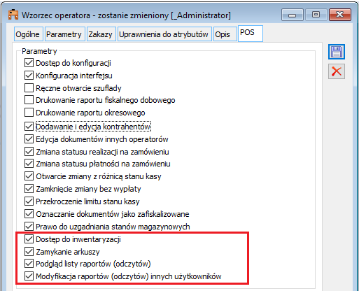 Parametry operatorów związane z inwentaryzacją