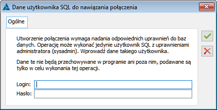 Dane użytkownika SQL do nawiązania połączenia z XL HR