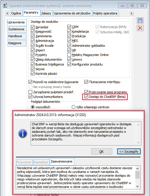 Przyznanie dostępu do ChatERP (Beta)