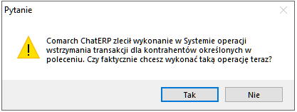 Okno do potwierdzenia operacji zleconej z ChatERP