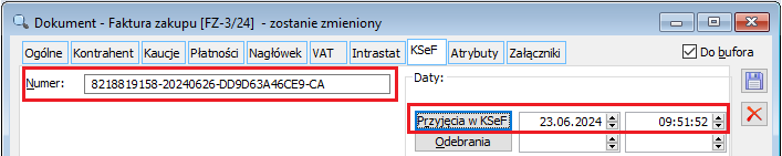Dane KSeF na FZ zaimportowanej z Comarch EDI