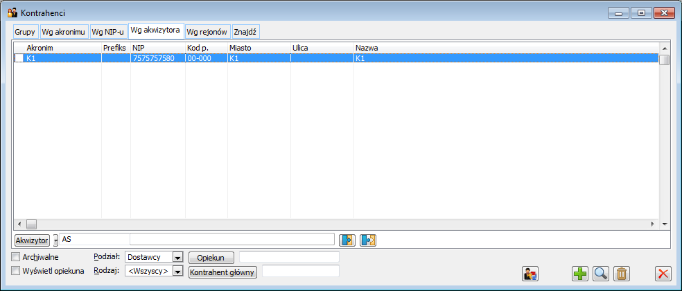 Lista kontrahentów według akwizytora.