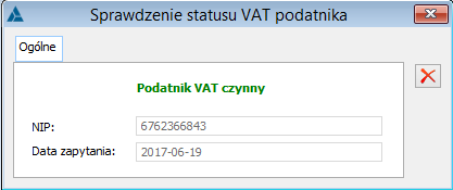 Wynik weryfikacji kontrahenta w VAT.