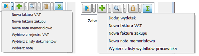 Delegacja, zakładka Rozliczenia, menu rozwijalne w sekcji Wydatki