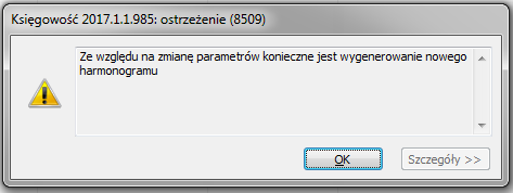 Okno komunikatu przy zapisie harmonogramu modyfikowanego ręcznie