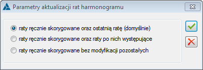 Parametry aktualizacji rat harmonogramu