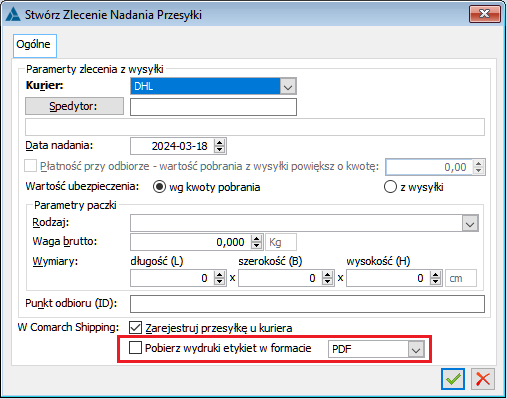 Nowa opcja dla pobierania etykiet z Comarch Shipping w oknie generowania zleceń