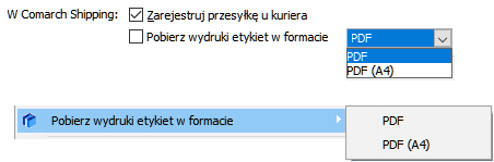 Wybór formatów wydruku etykiet dostępnych do pobrania