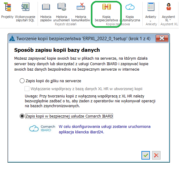 Tworzenie kopii bezpieczeństwa Comarch IBARD