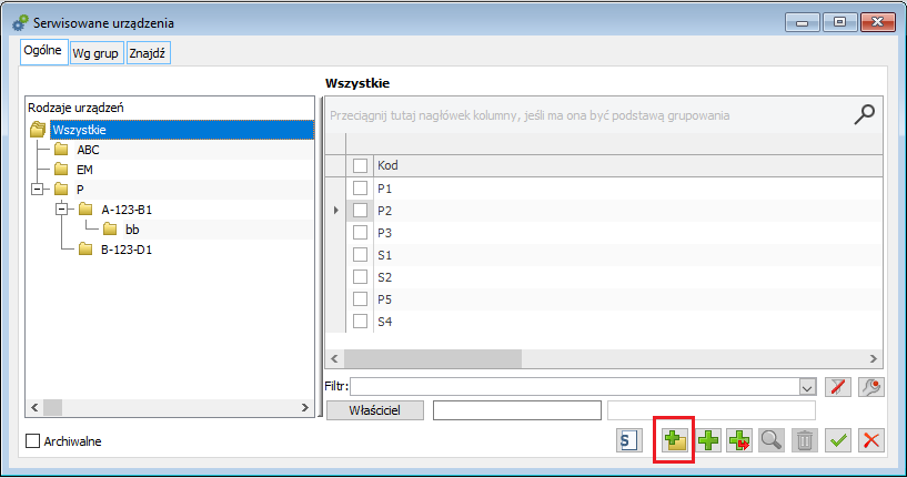 Lista urządzeń serwisowych - definiowanie nowego rodzaju urządzenia w ramach danej struktury rodzajów urządzeń