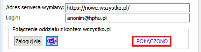 Informacja o połączeniu oddziału z kontem wszystko.pl