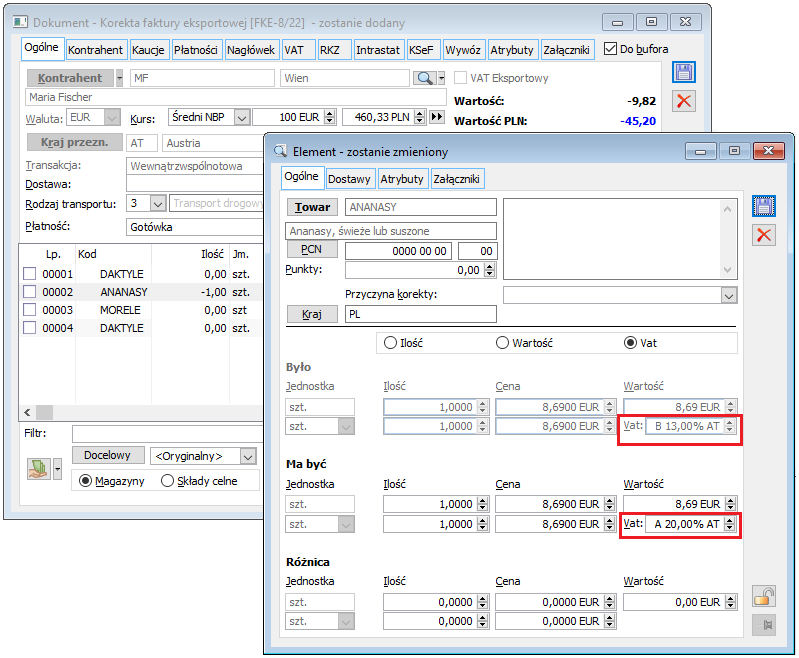 Korekta stawki VAT na FKE na przykładzie transakcji WSTO_EE