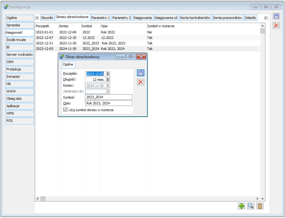 Konfiguracja, definicja Okresu obrachunkowego