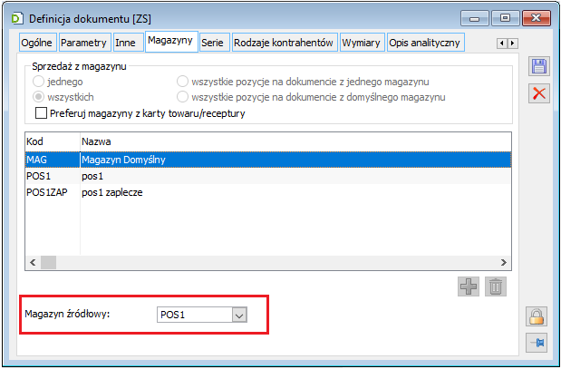  Ustawienie domyślnego magazynu dla dokumentów ZS w POS