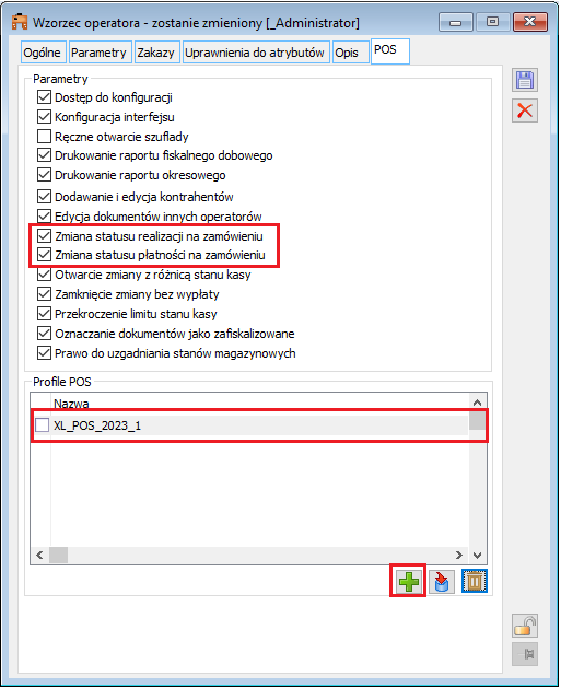 Parametry na wzorcu operatora oraz nowy profil POS