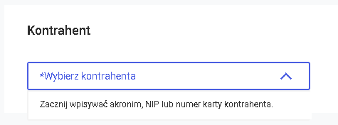 Dodanie kontrahenta przez wpisanie akronimu, NIP lub numeru karty