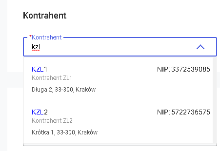 Wybór kontrahenta z listy