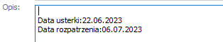 Daty umieszczone w polu Opis na dokumencie reklamacji w XLu