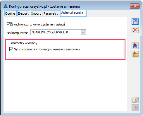 Parametr dotyczący automatycznej wymiany informacji o realizacji zamówień na oddziale wszystko.pl