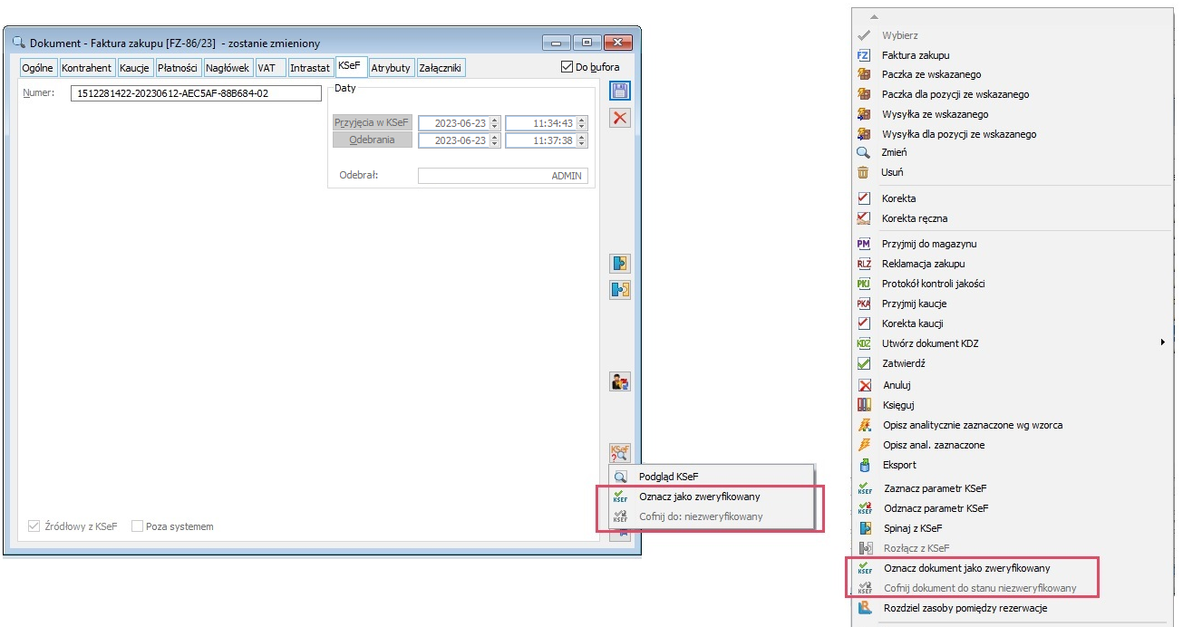 Dodatkowa weryfikacja i cofanie do dodatkowej weryfikacji faktury zakupu powiązanej z KSeF