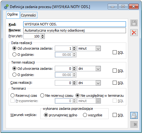 Harmonogram wysyłki noty odsetkowej