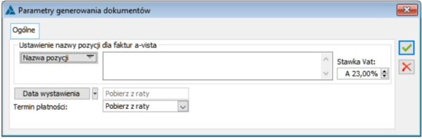 Dodatkowe parametry generowania dokumentów z rat płatności umowy