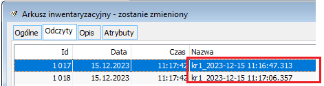 Nazwy odczytów importowanych z Comarch POS