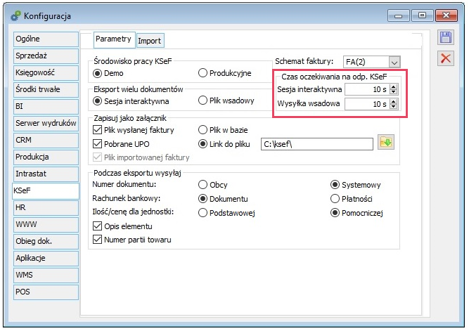 Parametryzacja czasu oczekiwania na odpowiedź KSeF podczas wysyłki dokumentów