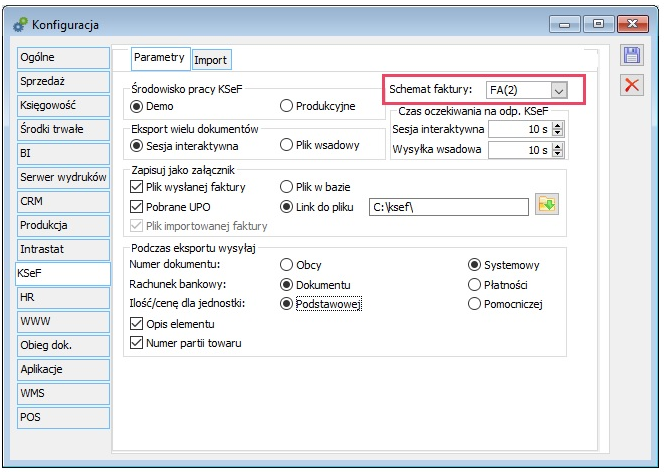 Schemat FA(2) faktury KSeF w Konfiguracji systemu
