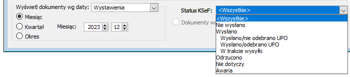 Filtr „Status KSeF”