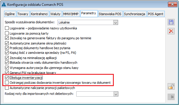 Nowe parametry na definicji Oddziału Comarch POS związane z inwentaryzacją