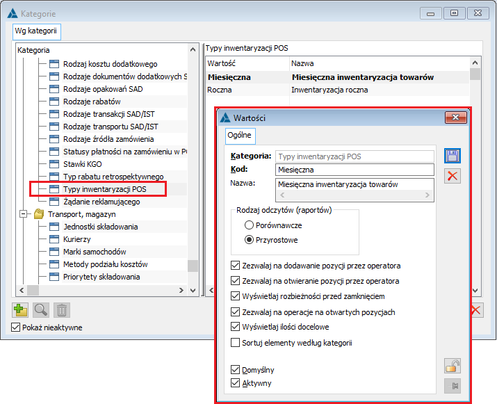 Słownik kategorii – Typy inwentaryzacji POS
