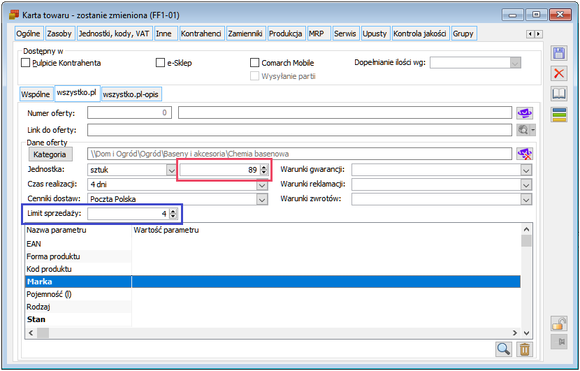 Ilość dostępna i limitowana dla wszystko.pl na karcie towaru