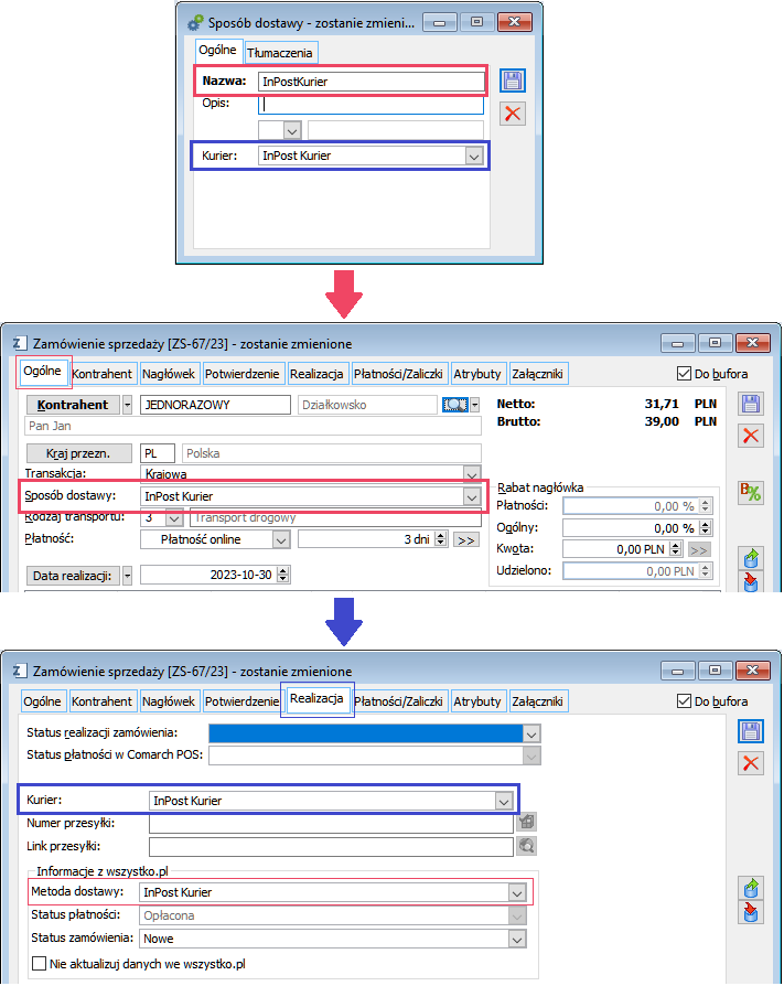 Ustawianie sposobu dostawy i kuriera na ZS importowanych z wszystko.pl