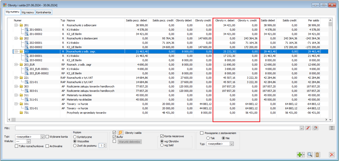 Zestawienie obrotów i sald - nowe kolumny