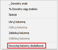 Polecenie w menu kontekstowym pozwalające doczytać zawartość kolumn dodatkowych na liście towarów