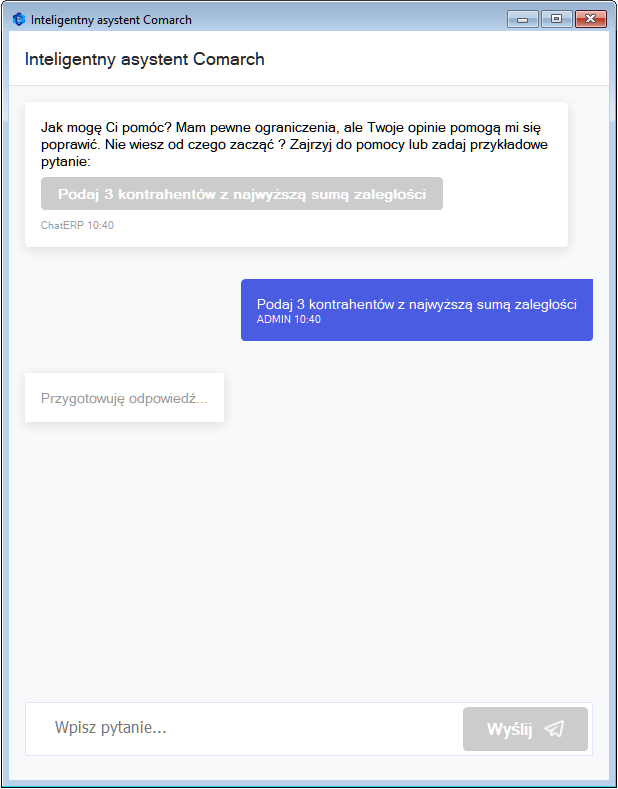 Okno rozmowy z ChatERP