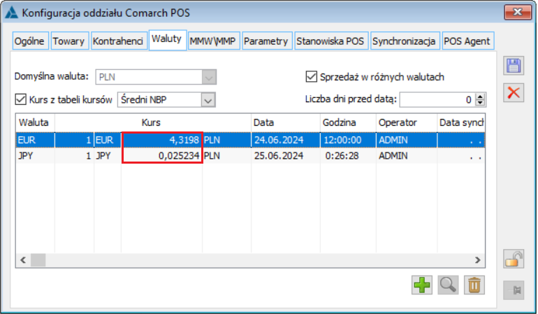 Kursy walut na oddziale Comarch POS