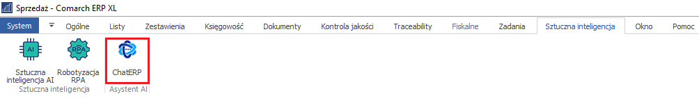 Ikona ChatERP dostępna na zakładce [Sztuczna inteligencja]