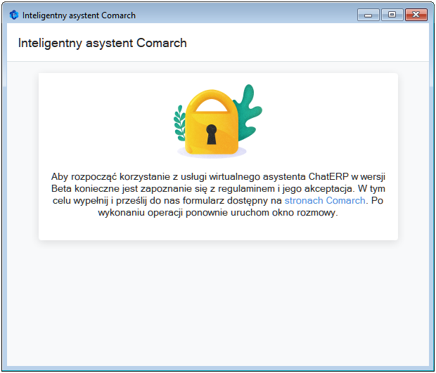 Informacja od Asystenta Comarch o konieczności zaakceptowania regulaminu