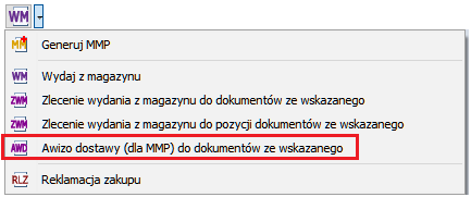 Funkcja generowania awiza dostawy przed dokumentem MMP