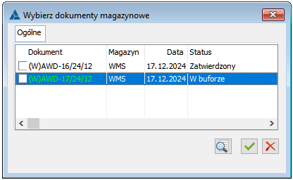 Lista dokumentów AWD, które można uwzględnić przy generowaniu MMP z MMW lub ZW