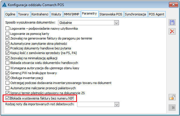 Parametr dotyczący blokady wystawiania faktur bez NIP