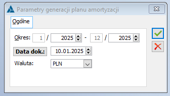 Parametry generacji planu amortyzacji.