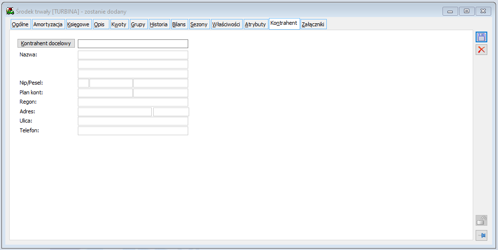 Środek trwały, zakładka: Kontrahent.