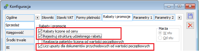 Parametry w Rabaty i promocje w Konfiguracji.