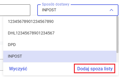Dodawanie sposobu dostawy spoza listy