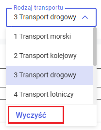 Usuwanie rodzaju transportu z dokumentu