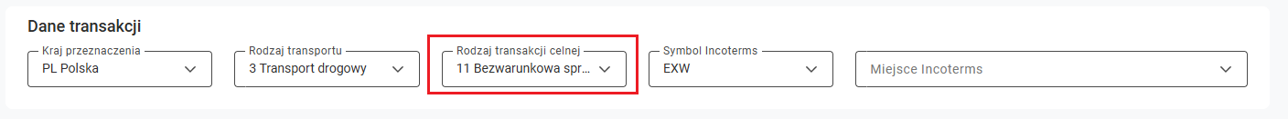 Rodzaj transakcji celnej